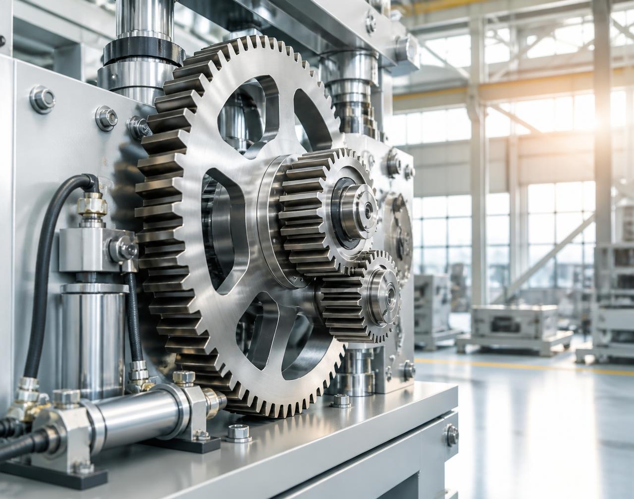 Precision steel gears in a bright modern factory